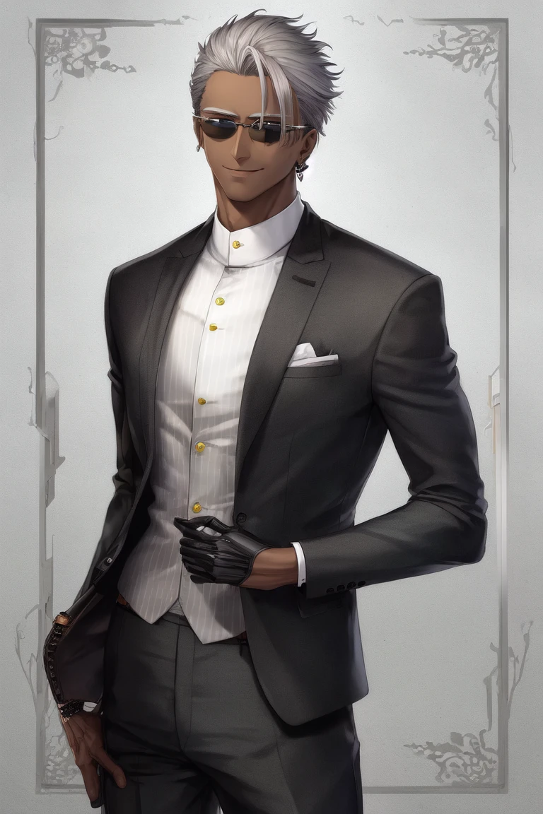 [Holara] 短发 墨镜 大笑 高 杰作 晒黑的皮肤 男人 西装 [插画]